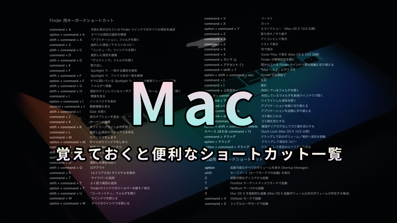 Mac 本当によく使うショートカット一覧 厳選37 All One S Life